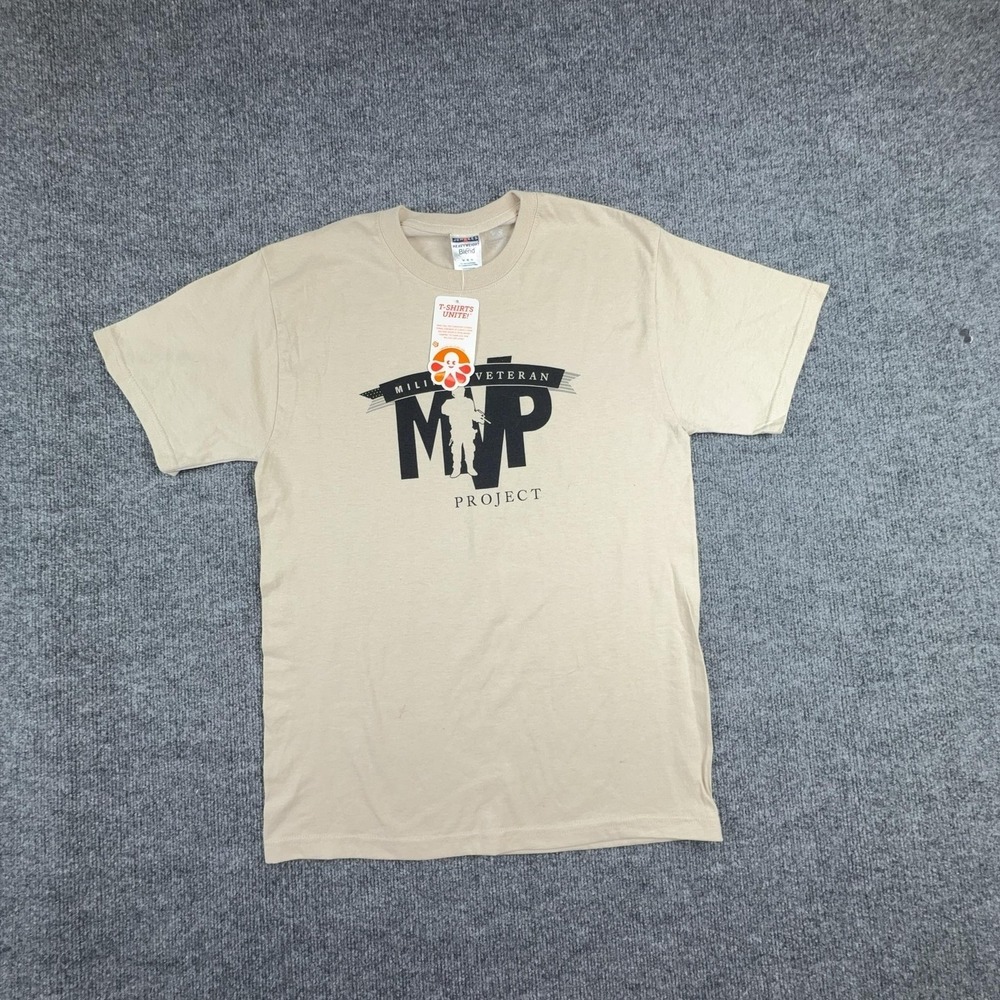 Jerzees Shirt Mens‎ Medium Beige Military Veteran Project MVP USA Graphic Tee